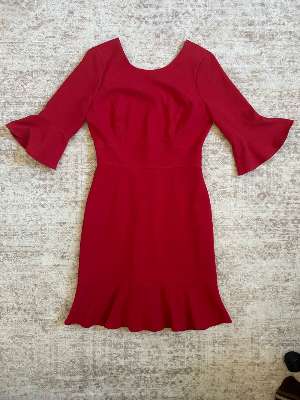 Women's Red Ruffle-Hem Dress with Bell Sleeves